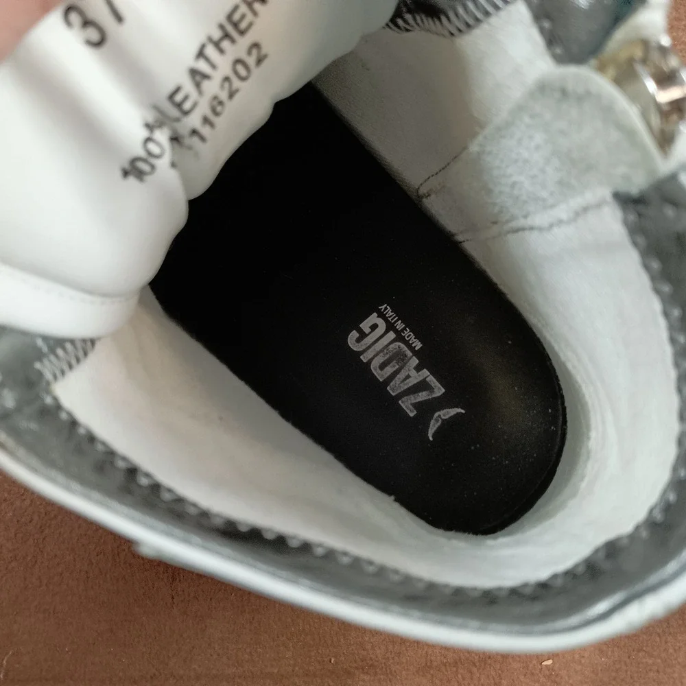 Zadig & Voltaire Paris White Leather High Top Sneakers Zip Lightning Bolt size37